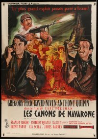 5k743 GUNS OF NAVARONE style C French 1p '61 Jean Mascii art of Gregory Peck, David Niven & Quinn!