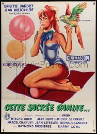 5k926 THAT NAUGHTY GIRL French 1p R60s Hurel art of sexy Brigitte Bardot with balloons & parrot!