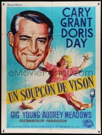 5k928 THAT TOUCH OF MINK French 1p '62 great different artwork of Cary Grant & drunk Doris Day!
