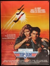 5k944 TOP GUN French 1p '86 great image of Tom Cruise & Kelly McGillis, Navy fighter jets!