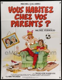 5k969 VOUS HABITEZ CHEZ VOS PARENTS French 1p '83 Sole art of naked girl behind lazy guy on chair!