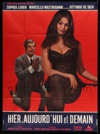 5k994 YESTERDAY, TODAY & TOMORROW French 1p '64 sexy Sophia Loren, Marcello Mastroianni, De Sica