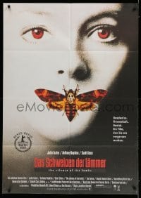 5k052 SILENCE OF THE LAMBS German 33x47 '90 great image of Jodie Foster with moth over mouth!