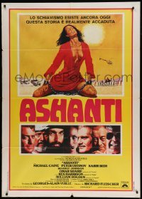 5k313 ASHANTI red title Italian 1p '79 Michael Caine, Peter Ustinov, art of sexy chained woman!
