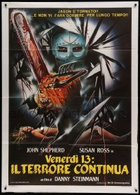 5k366 FRIDAY THE 13th PART V Italian 1p '86 art of Jason with bloody chainsaw & naked victim!