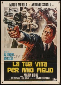 5k398 LA TUA VITA PER MIO FIGLIO Italian 1p '80 Mario Merola, Antonio Sabato, cool crime artwork!