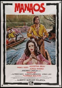 5k468 SLAVES FROM PRISON CAMP MANAOS Italian 1p '80 Piovano art of Testi in boat with sexy woman!