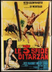 5k300 TARZAN'S THREE CHALLENGES Italian 2p '63 Edgar Rice Burroughs, Olivetti art of Jock Mahoney!