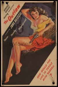 5k042 OUTLAW magazine ad '46 sexy art of Jane Russell by famous pin-up artist Zoe Mozert!