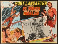 5k184 CRIMSON PIRATE Mexican LC '52 great image of barechested Burt Lancaster fighting on ship!