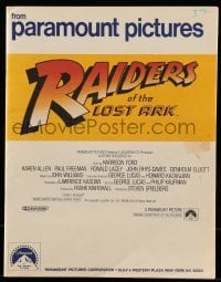 5m412 RAIDERS OF THE LOST ARK 9x11 presskit supplement '81 Steven Spielberg & George Lucas!