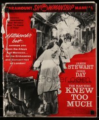 5m765 MAN WHO KNEW TOO MUCH pressbook '56 Alfred Hitchcock, husband & wife Jimmy Stewart & Day!