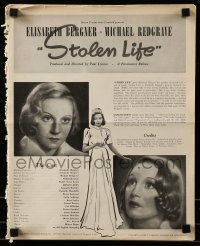5m913 STOLEN LIFE pressbook '39 pretty Elisabeth Bergner as twins, Michael Redgrave!