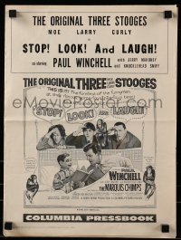 5m915 STOP LOOK & LAUGH pressbook '60 Three Stooges, Larry, Moe & Curly + chimpanzees & dummy!