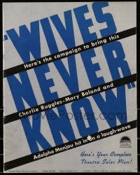5m988 WIVES NEVER KNOW pressbook '36 Charlie Ruggles, Mary Boland, Adolphe Menjou, Osborne