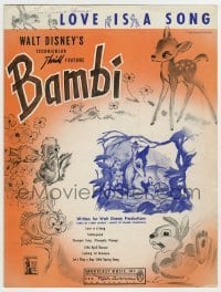 5m007 BAMBI sheet music '42 Walt Disney cartoon deer classic, great artwork, Love is a Song!