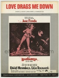 5m023 BARBARELLA sheet music '68 Roger Vadim, McGinnis art of Jane Fonda, Love Drags Me Down!