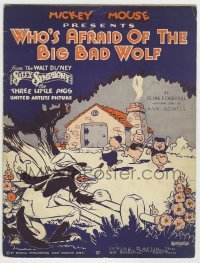 5m021 THREE LITTLE PIGS sheet music '33 Walt Disney cartoon, Who's Afraid of the Big Bad Wolf!