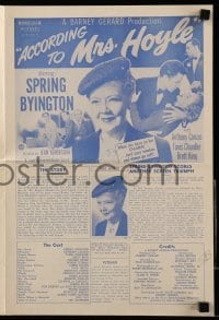 5m535 ACCORDING TO MRS HOYLE pressbook '51 Anthony Caruso, Spring Byington What a Gal!