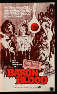 5m555 BARON BLOOD pressbook '72 Mario Bava, the ultimate in human agony, torture beyond belief!