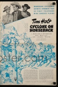 5m624 CYCLONE ON HORSEBACK pressbook '41 cowboy Tim Holt & pretty Marjorie Reynolds!