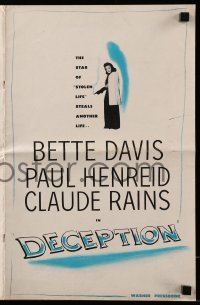 5m630 DECEPTION pressbook '46 great images of Bette Davis, Paul Henreid & Claude Rains!