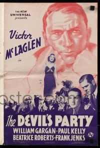 5m634 DEVIL'S PARTY pressbook '38 professional gambler Victor McLaglen, pretty Beatrice Roberts!