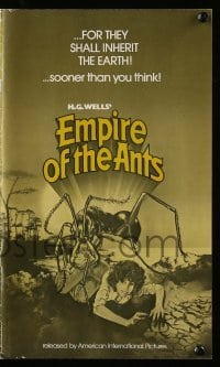 5m654 EMPIRE OF THE ANTS pressbook '77 H.G. Wells, great Drew Struzan art of monster attacking!