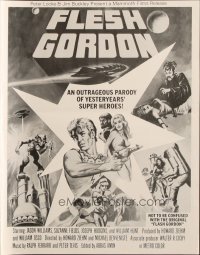 5m665 FLESH GORDON pressbook '74 sexy sci-fi spoof, different wacky erotic super hero art!