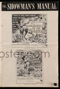5m754 LOVE-SLAVES OF THE AMAZONS pressbook '57 sexy barely-dressed female native throwing spear!