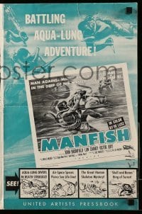 5m767 MANFISH pressbook '56 aqua-lung divers in death struggle with each other & sea creatures!
