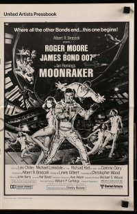 5m788 MOONRAKER pressbook '79 art of Roger Moore as James Bond & sexy space babes by Goozee!