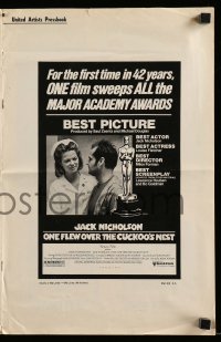5m813 ONE FLEW OVER THE CUCKOO'S NEST pressbook '76 Jack Nicholson, Milos Forman Best Picture!
