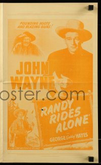 5m845 RANDY RIDES ALONE pressbook R52 John Wayne, Gabby Hayes, pounding hoofs & blazing guns!