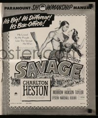 5m872 SAVAGE pressbook '52 art of Native American Charlton Heston holding pretty Susan Morrow!