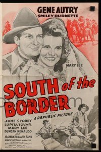 5m903 SOUTH OF THE BORDER pressbook R40s Gene Autry, Smiley Burnette & pretty June Storey!