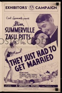 5m933 THEY JUST HAD TO GET MARRIED pressbook '33 Slim Summerville & Zasu Pitts are a great team!