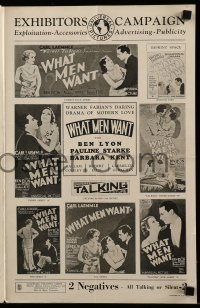 5m979 WHAT MEN WANT pressbook '30 Ben Lyon in love triangle w/Pauline Starke & Barbara Kent, rare!