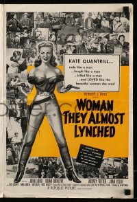 5m990 WOMAN THEY ALMOST LYNCHED pressbook '53 great art of sexy female gunfighter Audrey Totter!