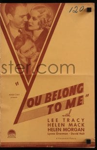 5m993 YOU BELONG TO ME pressbook '34 vaudeville performer Helen Mack, son David Holt, Lee Tracy