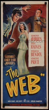 5p047 WEB Aust daybill '47 Edmond O'Brien & sexy full-length Ella Raines, cool film noir art!