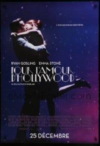 5p061 LA LA LAND advance Canadian 1sh '16 Ryan Gosling, Emma Stone embracing, all French design!