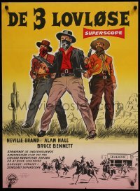 5p109 3 OUTLAWS Danish '57 Neville Brand & Alan Hale Jr, cool western art by Wenzel!