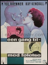 5p134 ONCE MORE WITH FEELING Danish '60 Stilling romantic kiss art of Yul Brynner & Kay Kendall!