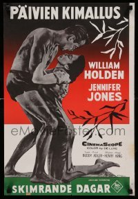 5p184 LOVE IS A MANY-SPLENDORED THING Finnish '56 art of William Holden & Jennifer Jones!