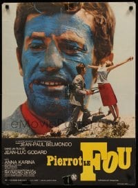 5p612 PIERROT LE FOU French 23x31 '65 Jean-Luc Godard, blue painted Jean-Paul Belmondo!