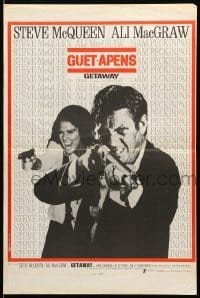 5p649 GETAWAY French 16x24 '73 Sam Peckinpah, Ferracci image of Steve McQueen & Ali McGraw!
