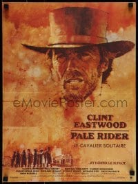 5p686 PALE RIDER French 15x21 '85 great artwork of cowboy Clint Eastwood by C. Michael Dudash!