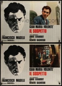 5p809 SUSPECT set of 5 Italian 18x26 pbustas '75 cool headshot artwork of Gian Maria Volonte!