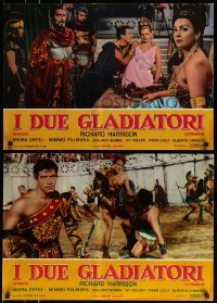 5p755 TWO GLADIATORS set of 10 Italian 18x27 pbustas '64 Richard Harrison, I due gladiatori